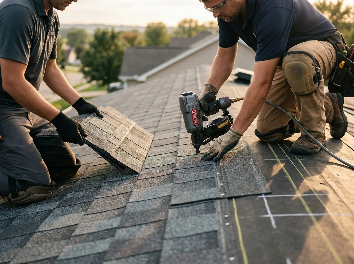 Professional roofer working on a residential roof in Victoria
